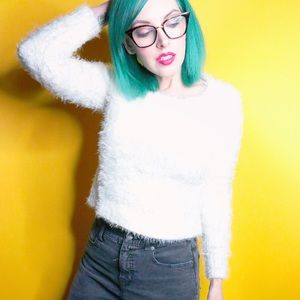 La Hearts Sweaters - Cream Fuzzy Cropped Sweater La Hearts Sweaters - Cream Fuzzy Cropped Sweater